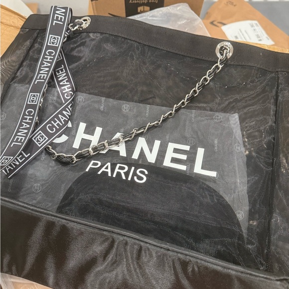 CHANEL Black Mesh Shoulder Tote Bag VIP Gift With Silver Chain & Pouch(NEW) - Picture 7 of 9